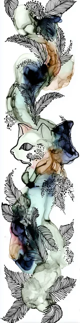 Free abstract cat art bookmarks featuring a side view of a white cat
